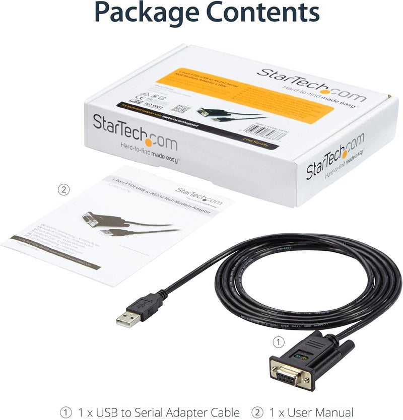 Star Tech .com 6ft (1.8m) 1-Port USB to Serial RS232 Adapter, FTDI DB9 Serial DCE Adapter Cable, Null Modem, USB 2.0 - TAA - Image 5